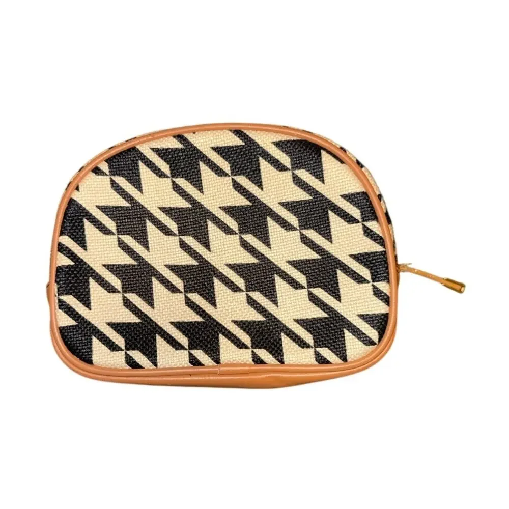 Spartina 449 Black and White Houndstooth Zip Cosmetic Bag
